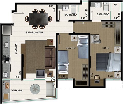 Planta do 4º ao 9º Pavimento / Final 01 - Residencial Gabrielle