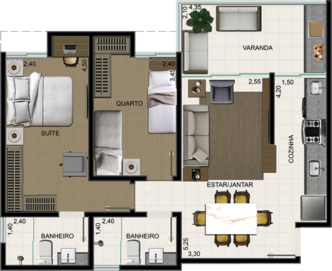 Planta do 5º ao 9º Pavimento / Final 03 - Residencial Gabrielle