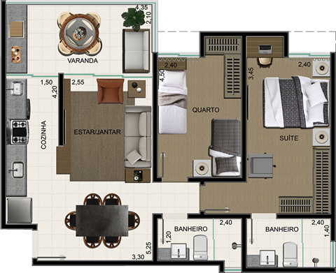 Planta do 5º ao 9º Pavimento / Final 04 - Residencial Gabrielle